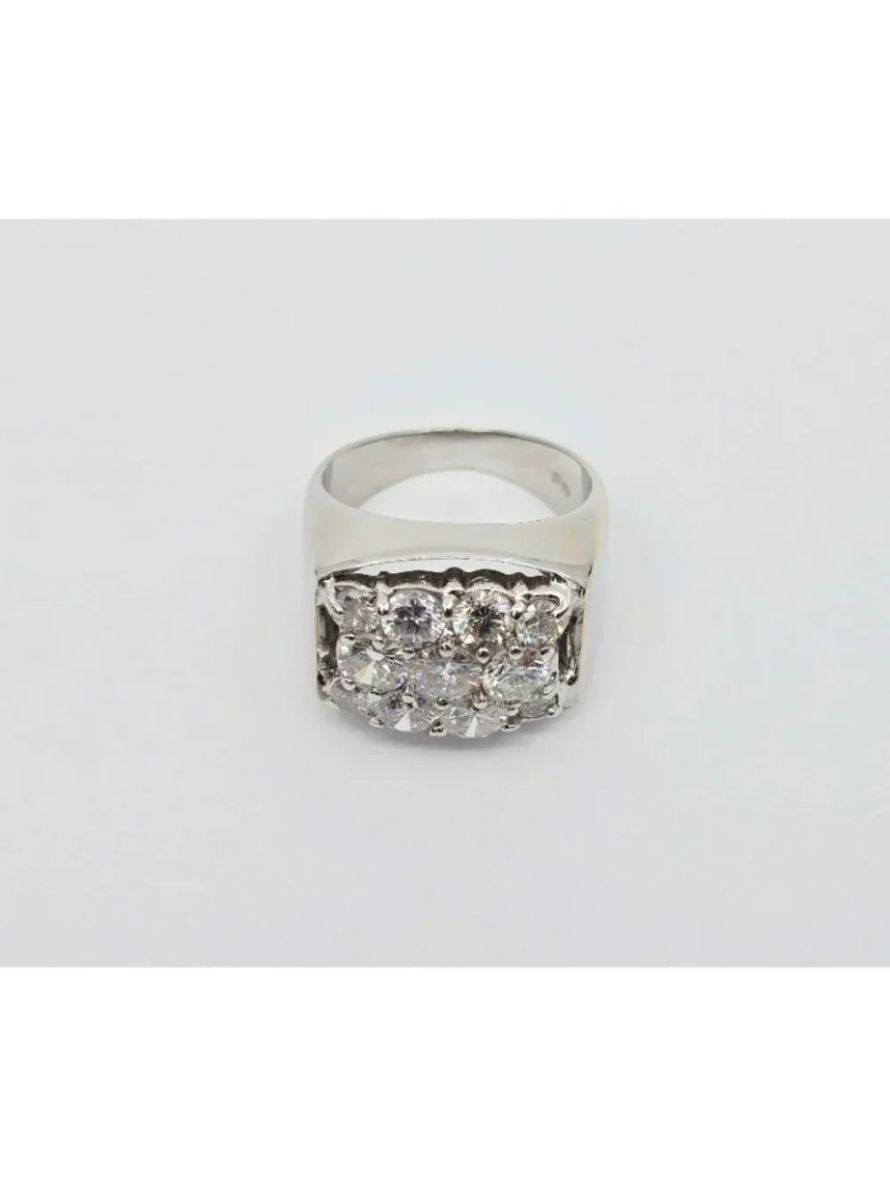 Unique 14K Karat Solid White Gold Designer Men's Diamond Cluster Ring - Size 10